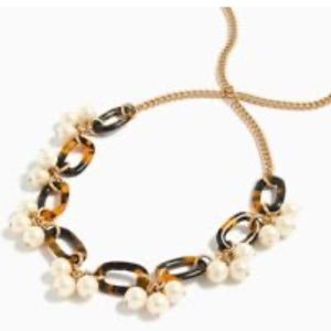 J. Crew Single Strand Gold Metal Necklace with Tortoise Shell Links and Pearls